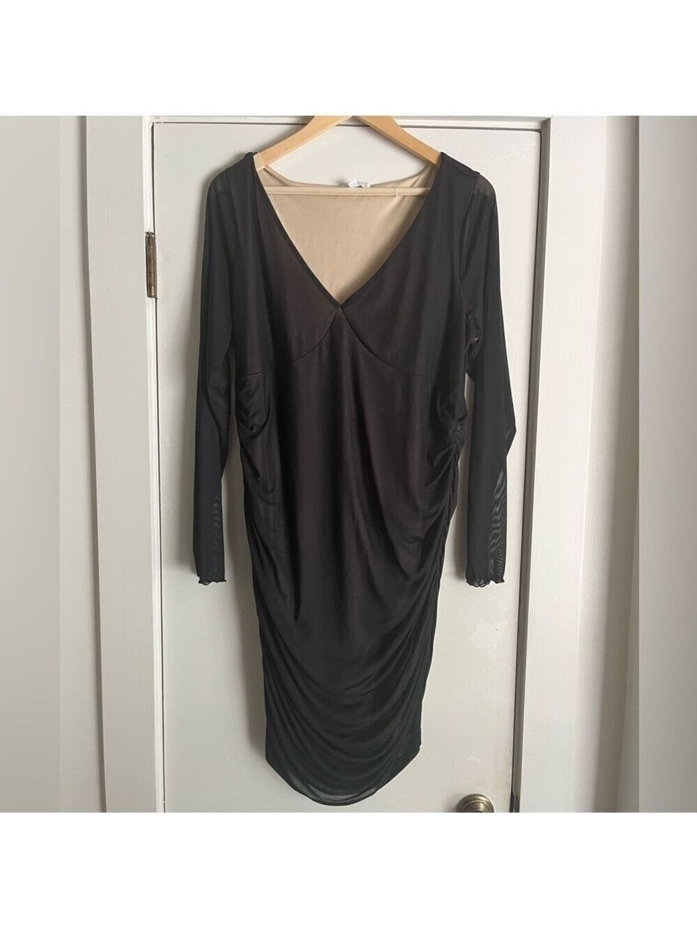 Brass Plum Dress Mesh Body Con Ruched Women 2X Black - Picture 3 of 9